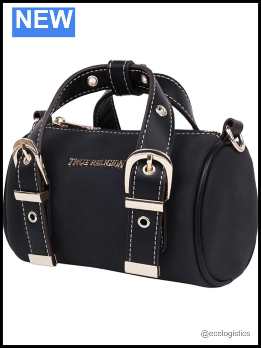 Quilted Crossbody Bag with Metal Plaque Logo, Adjustable Strap